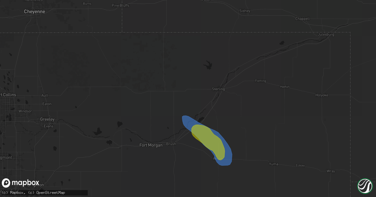 Hail map in Merino, CO on August 18, 2026