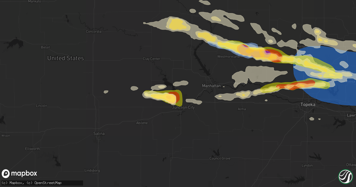 Hail map in Milford, KS on August 18, 2026