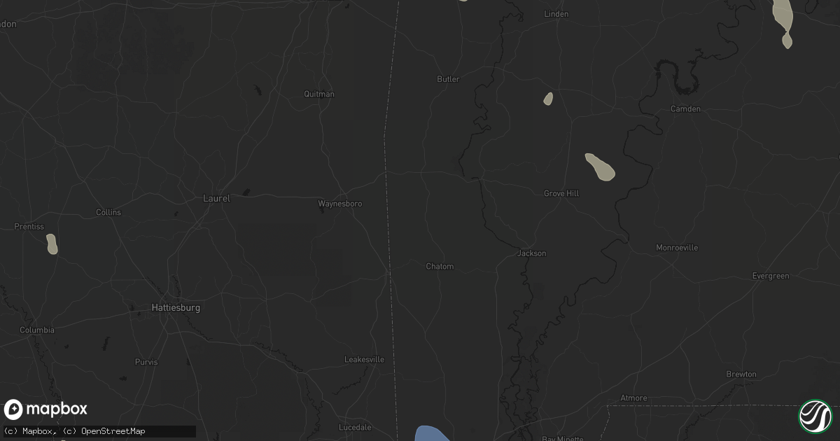 Hail map in Millry, AL on August 18, 2026