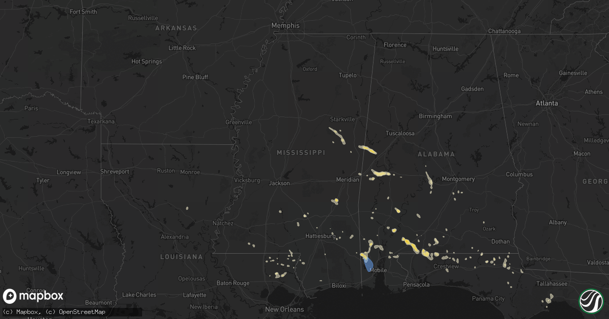 Hail map in Mississippi on August 18, 2026