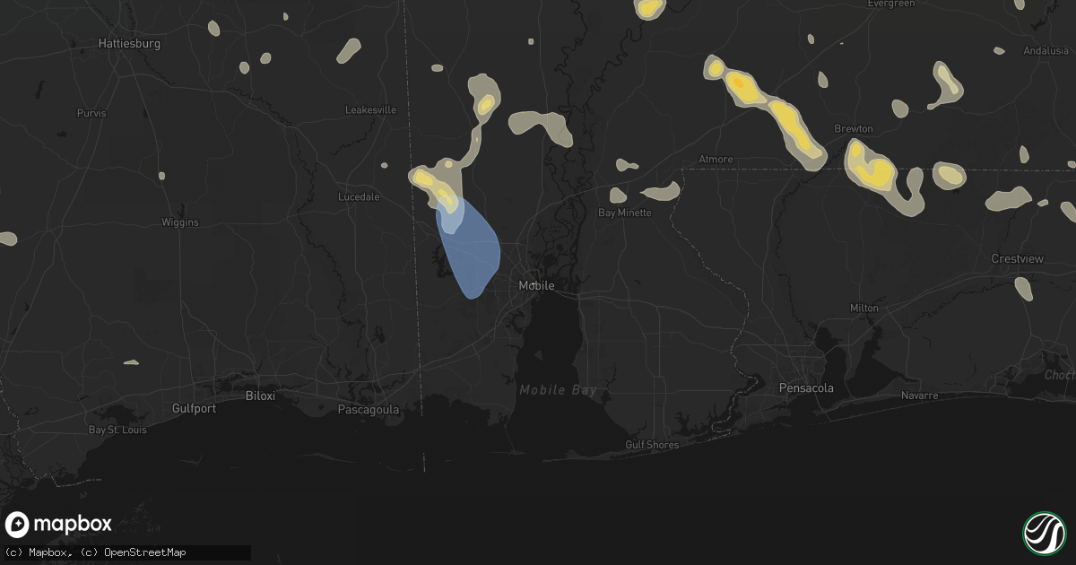 Hail map in Mobile, AL on August 18, 2026