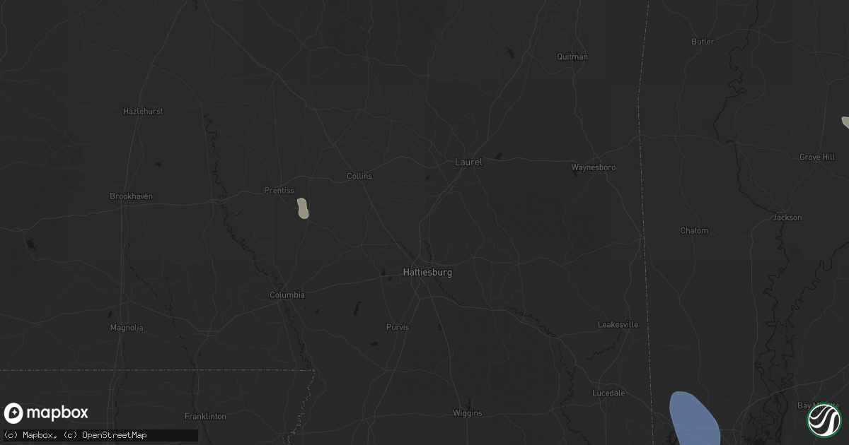 Hail map in Moselle, MS on August 18, 2026