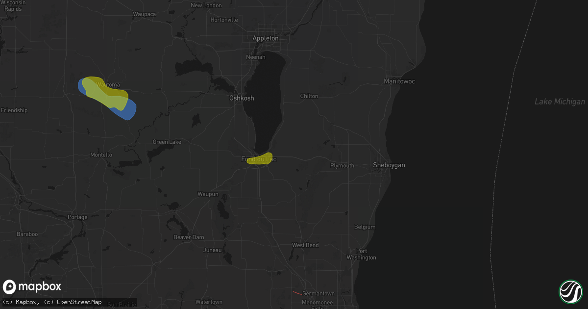 Hail map in Mount Calvary, WI on August 18, 2026