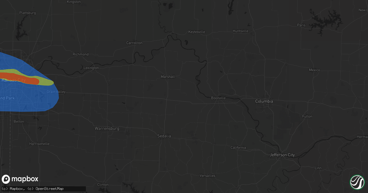 Hail map in Nelson, MO on August 18, 2026