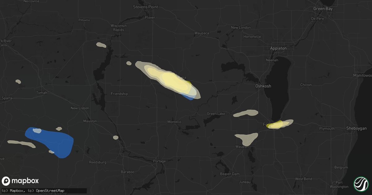 Hail map in Neshkoro, WI on August 18, 2026