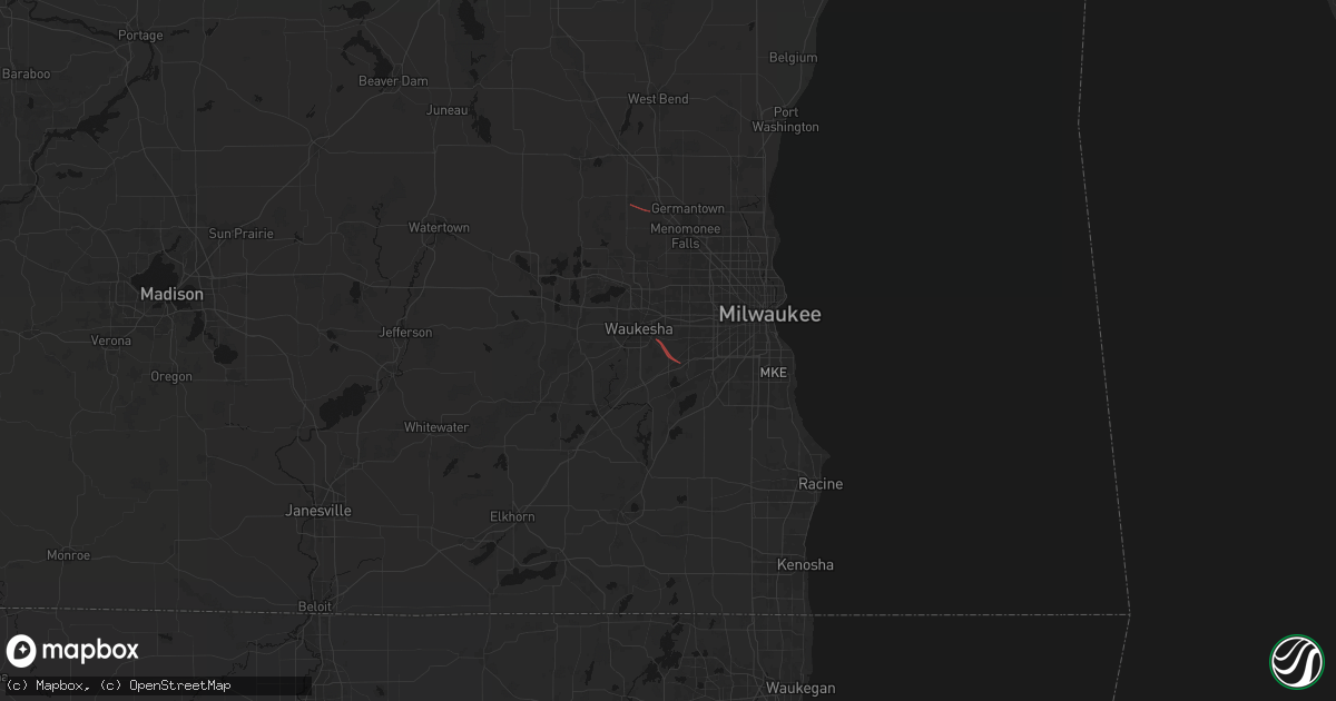 Hail map in New Berlin, WI on August 18, 2026