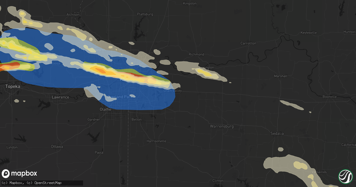 Hail map in Oak Grove, MO on August 18, 2026