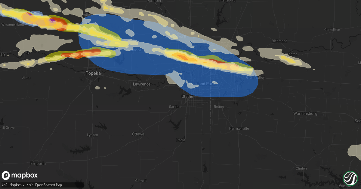 Hail map in Olathe, KS on August 18, 2026