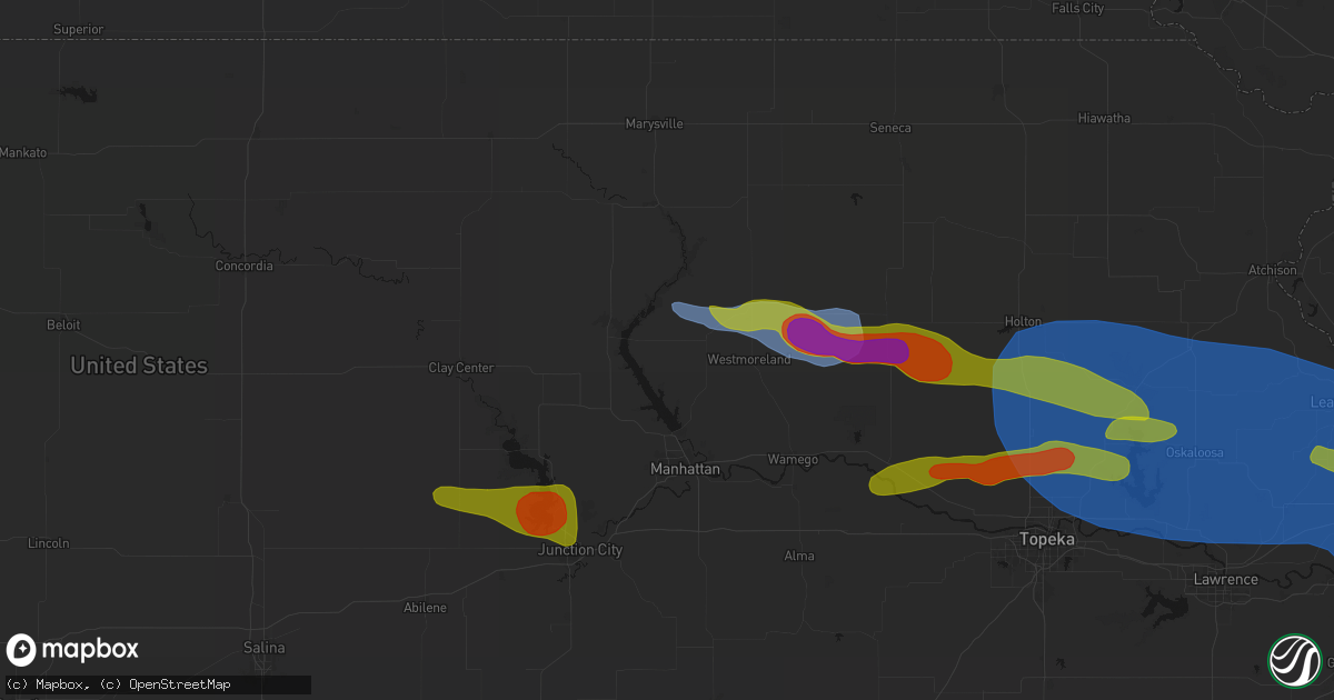 Hail map in Olsburg, KS on August 18, 2026