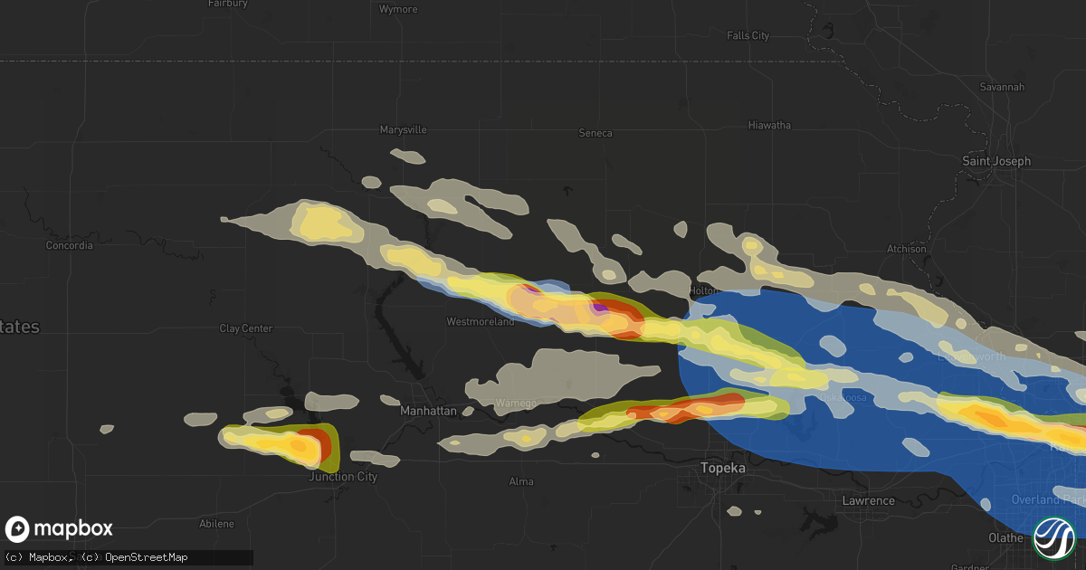 Hail map in Onaga, KS on August 18, 2026