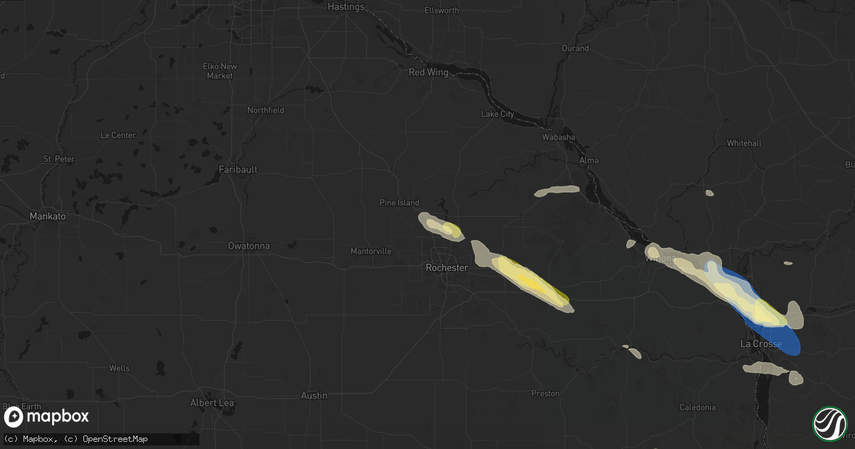 Hail map in Oronoco, MN on August 18, 2026