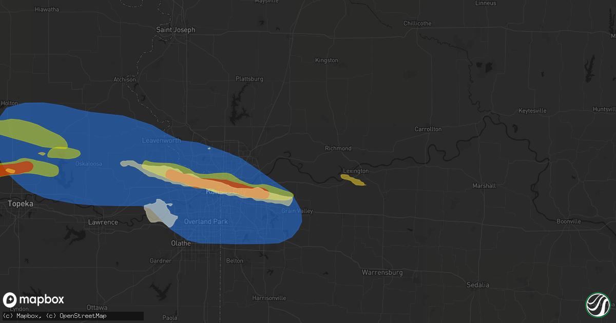 Hail map in Orrick, MO on August 18, 2026