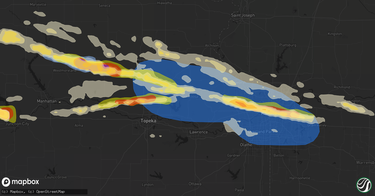 Hail map in Oskaloosa, KS on August 18, 2026