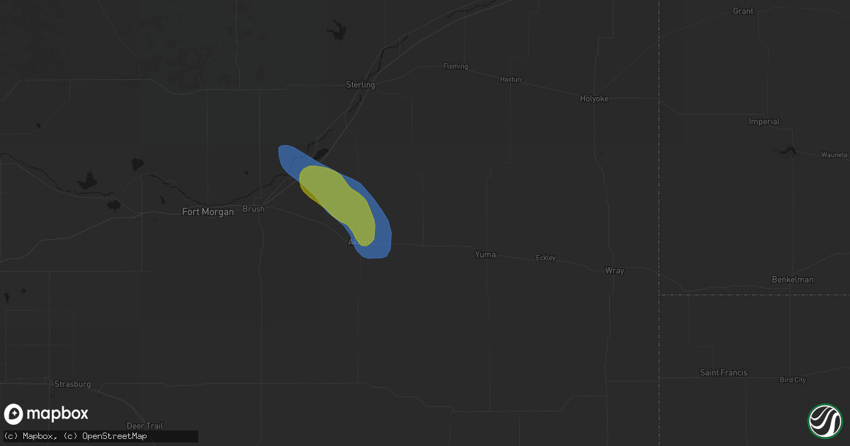 Hail map in Otis, CO on August 18, 2026