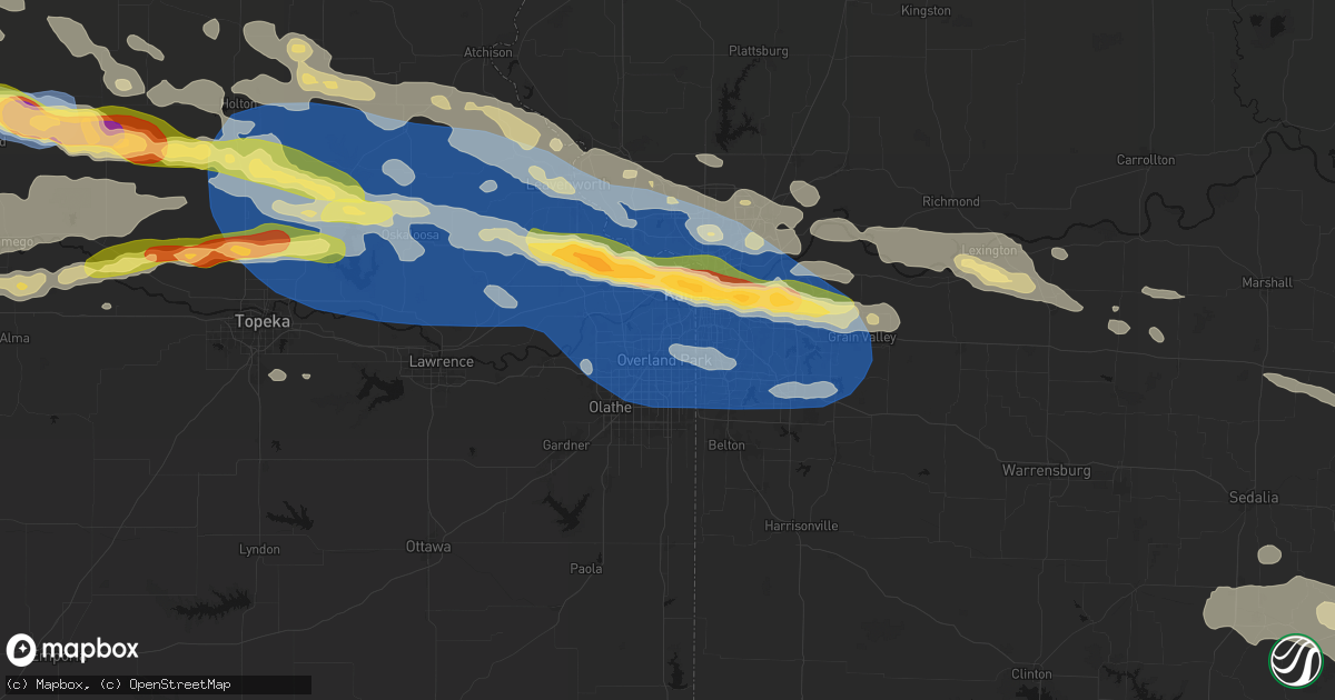 Hail map in Overland Park, KS on August 18, 2026