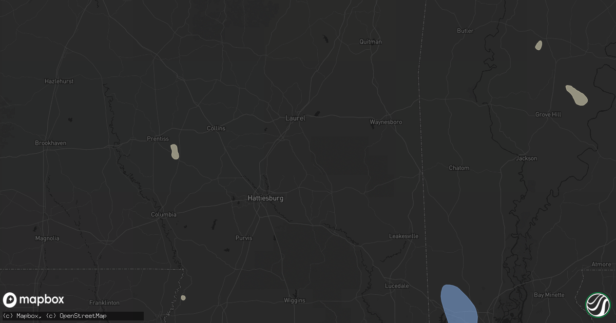 Hail map in Ovett, MS on August 18, 2026
