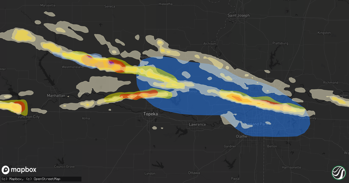 Hail map in Ozawkie, KS on August 18, 2026