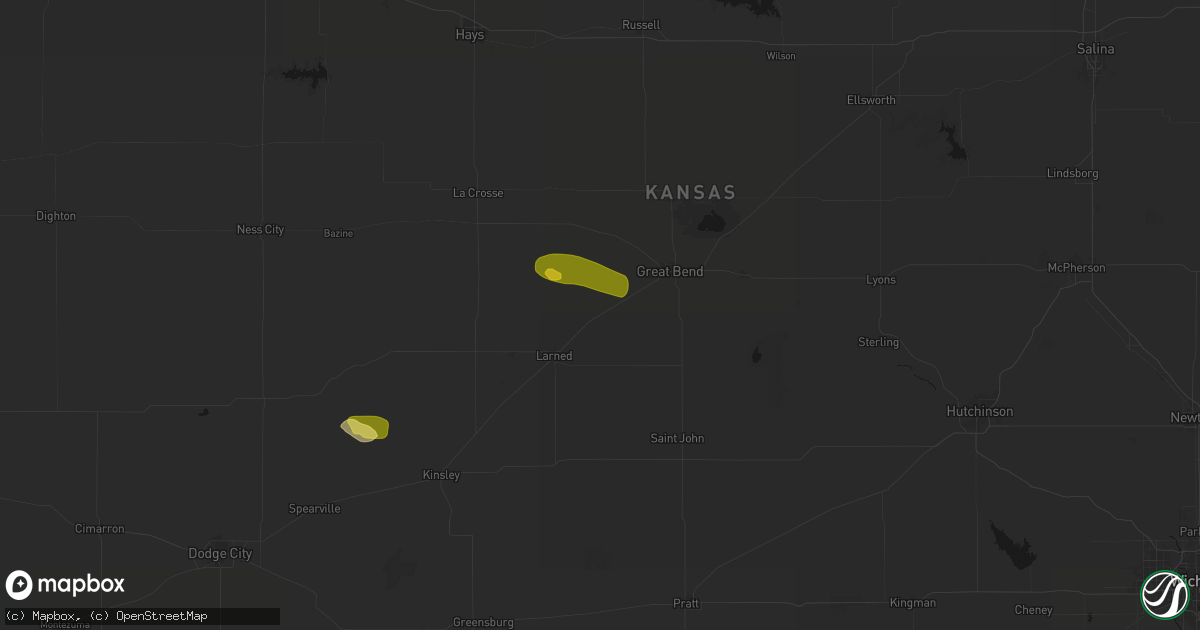 Hail map in Pawnee Rock, KS on August 18, 2026