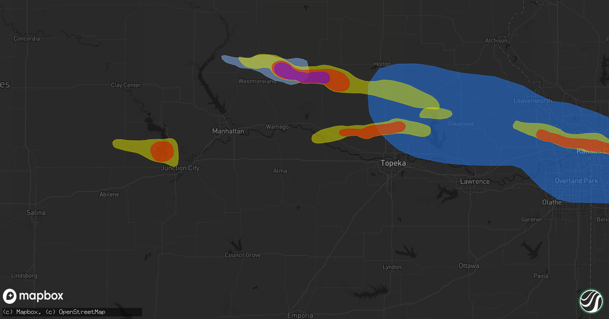 Hail map in Paxico, KS on August 18, 2026