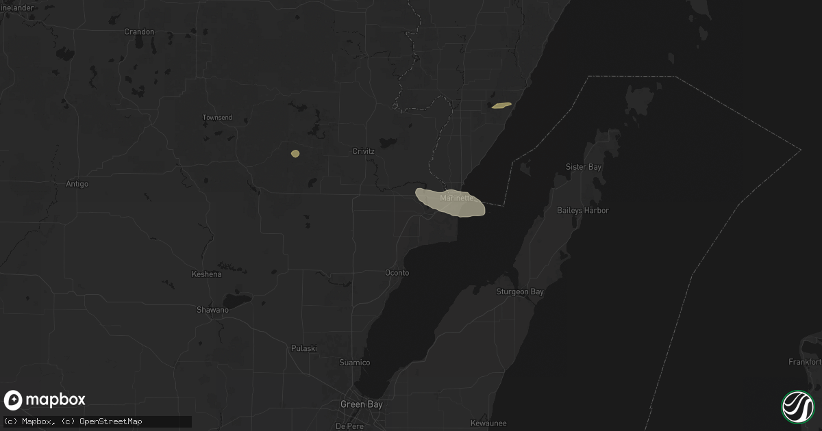 Hail map in Peshtigo, WI on August 18, 2026