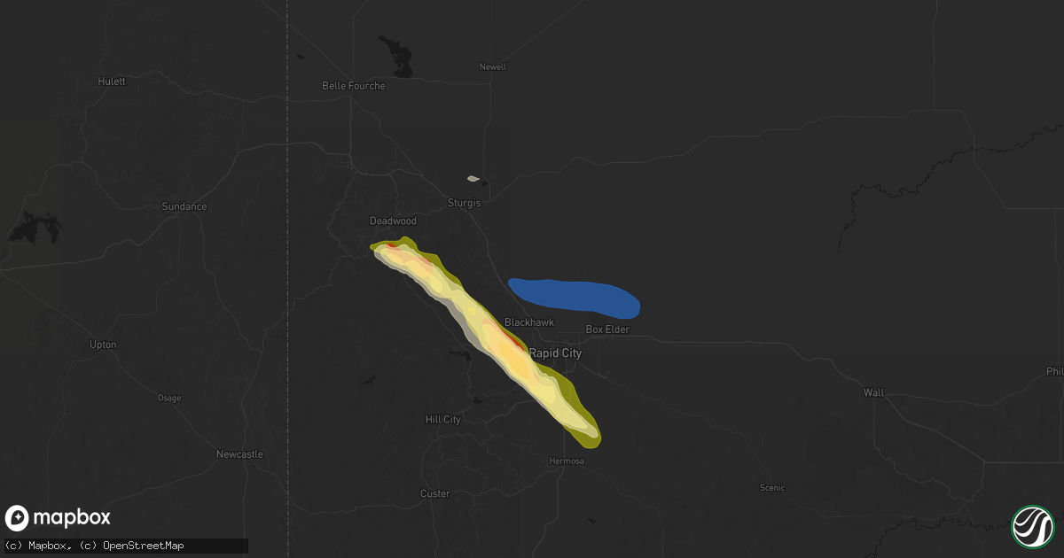Hail map in Piedmont, SD on August 18, 2026