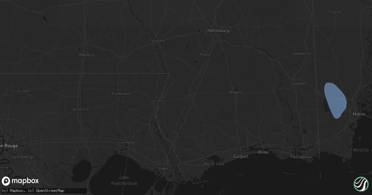 Hail map in Poplarville, MS on August 18, 2026