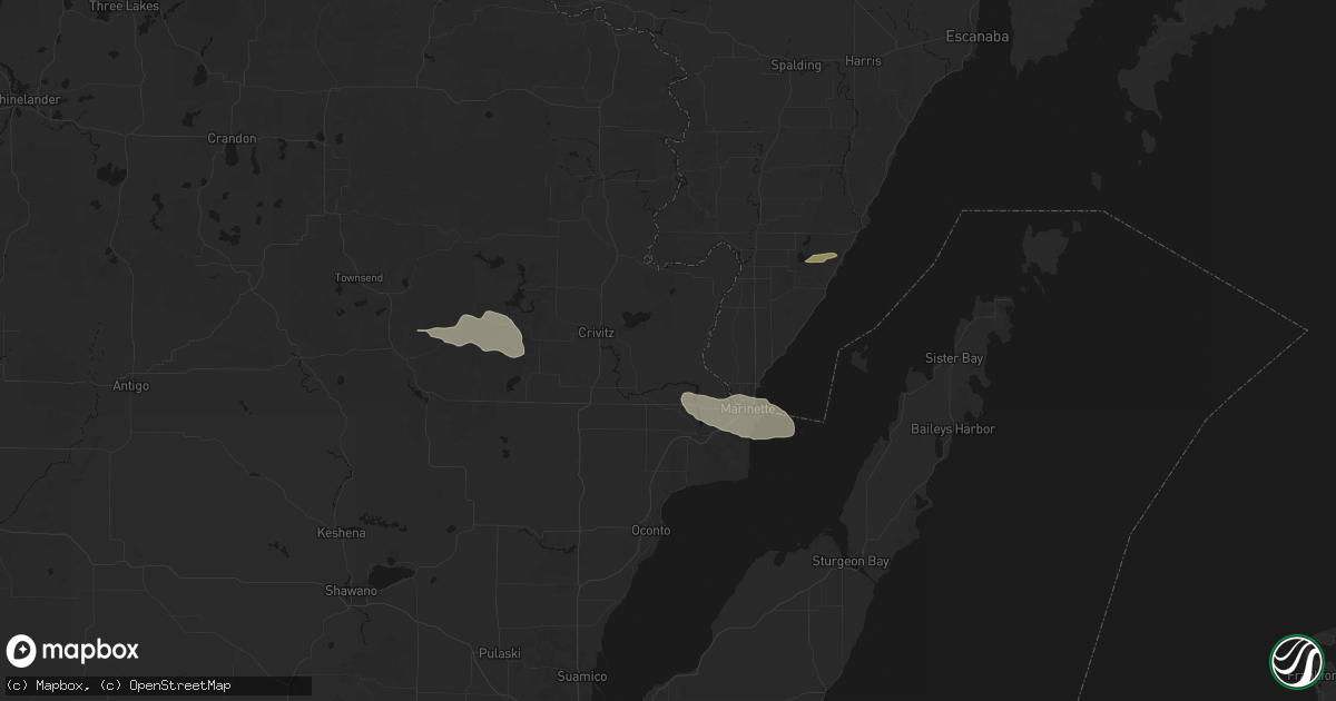 Hail map in Porterfield, WI on August 18, 2026