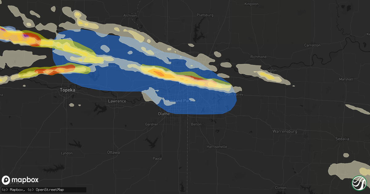 Hail map in Prairie Village, KS on August 18, 2026
