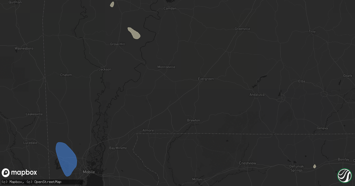 Hail map in Range, AL on August 18, 2026