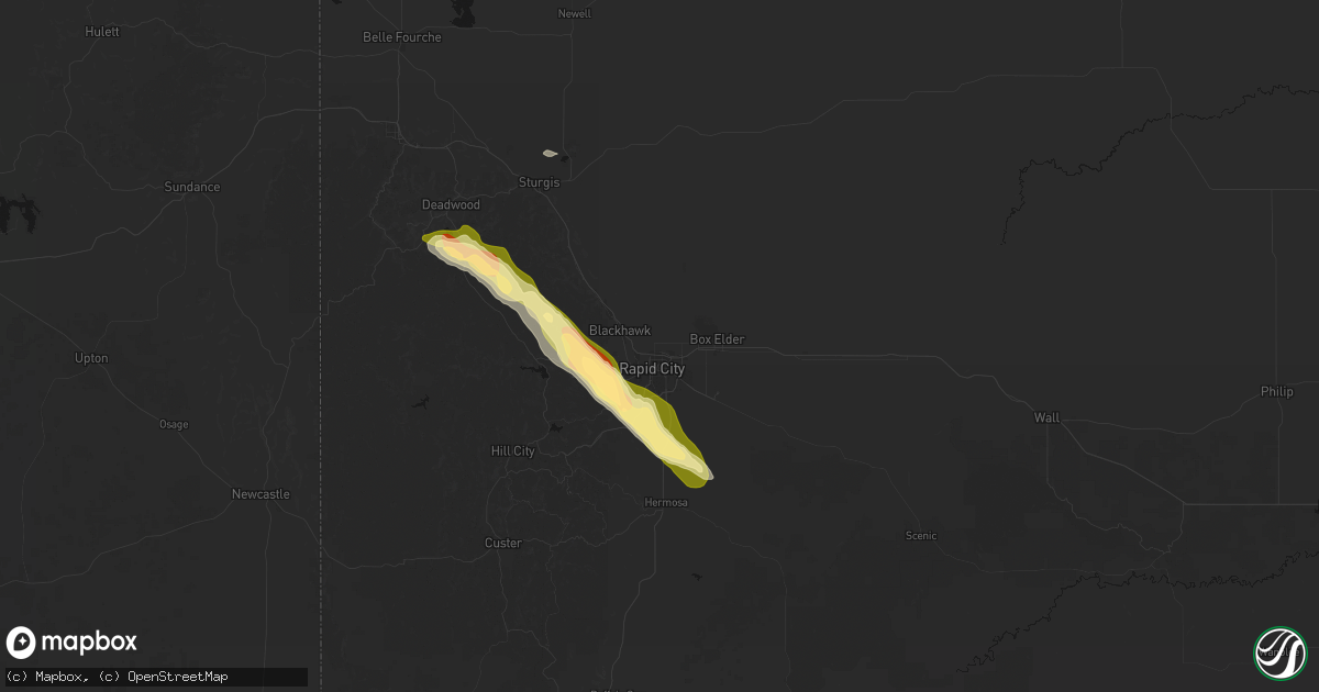 Hail map in Rapid City, SD on August 18, 2026