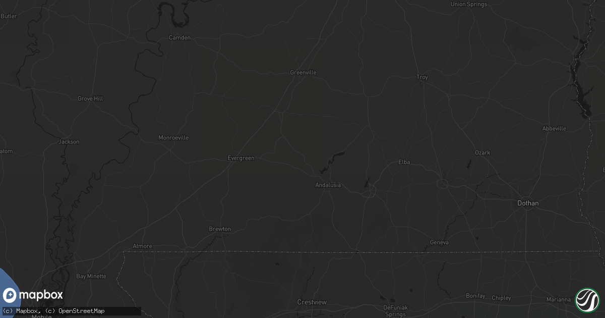 Hail map in Red Level, AL on August 18, 2026