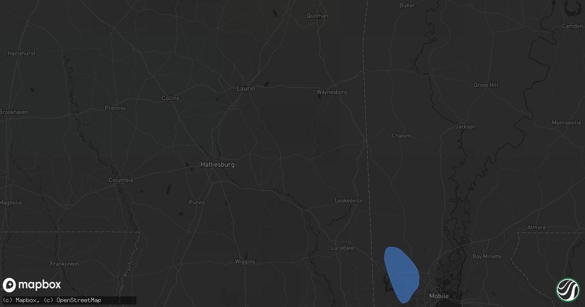 Hail map in Richton, MS on August 18, 2026