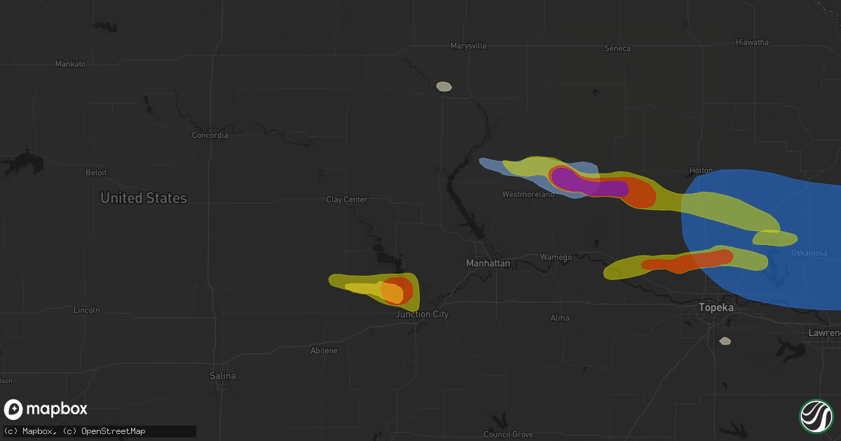 Hail map in Riley, KS on August 18, 2026