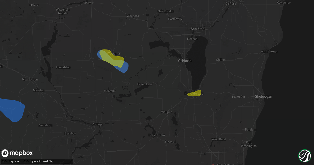 Hail map in Ripon, WI on August 18, 2026