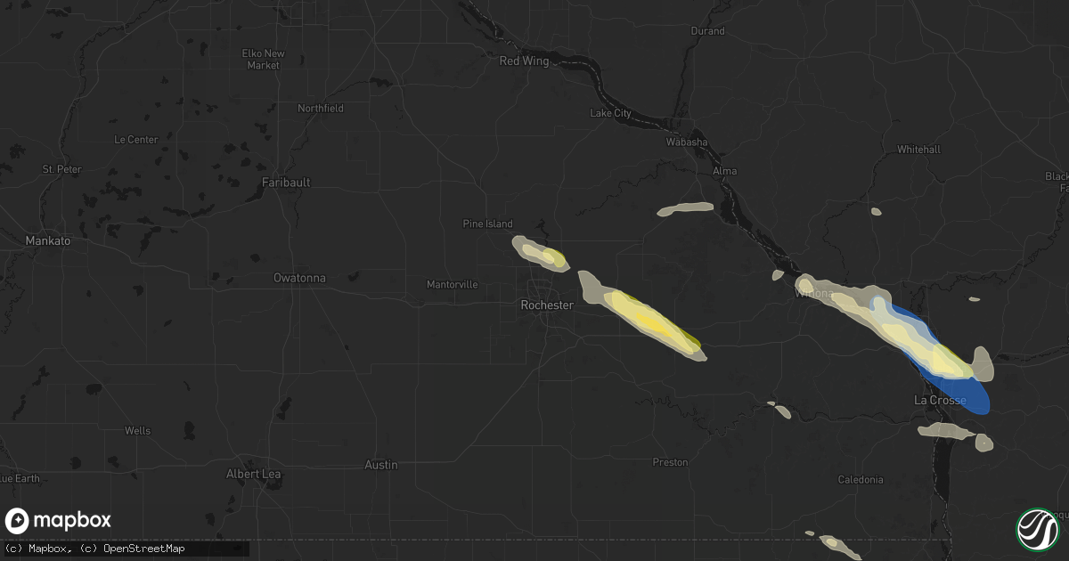 Hail map in Rochester, MN on August 18, 2026