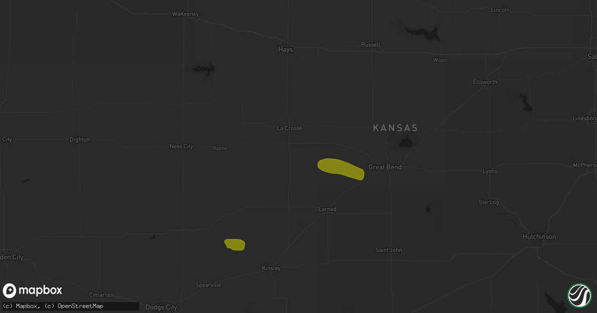 Hail map in Rush Center, KS on August 18, 2026