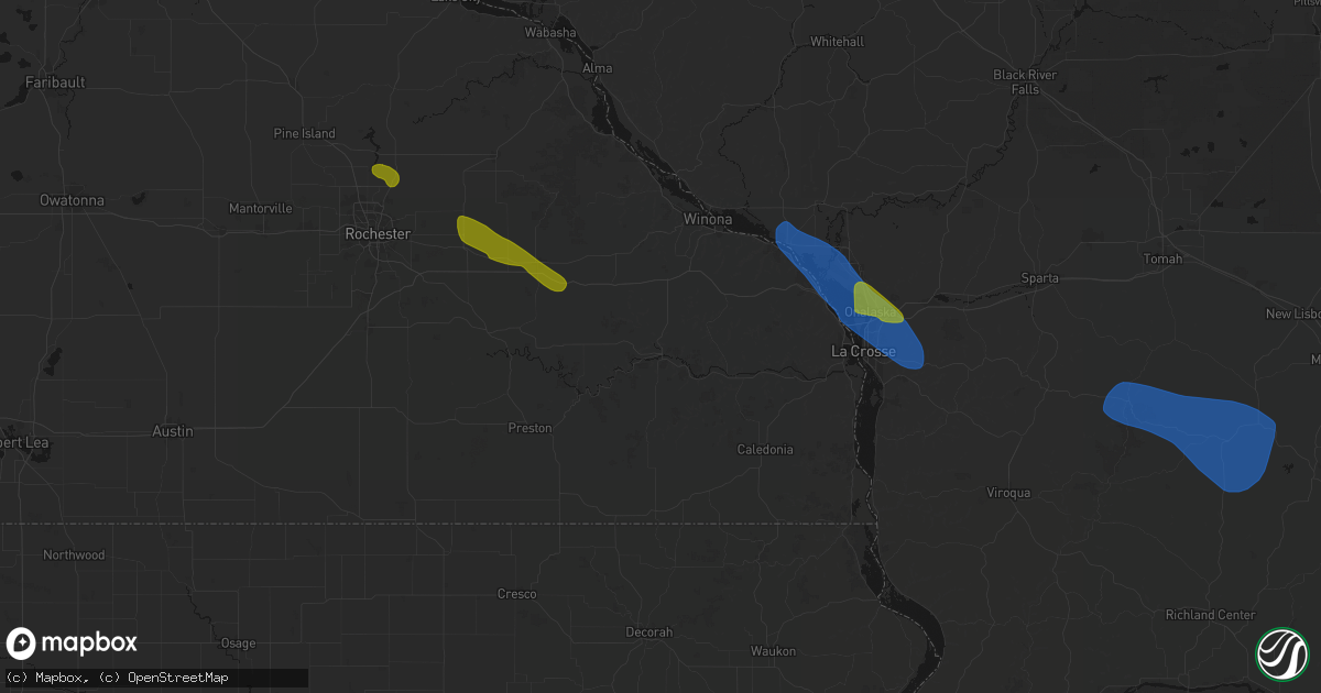 Hail map in Rushford, MN on August 18, 2026