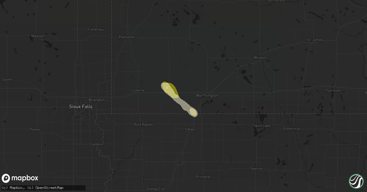 Hail map in Rushmore, MN on August 18, 2026