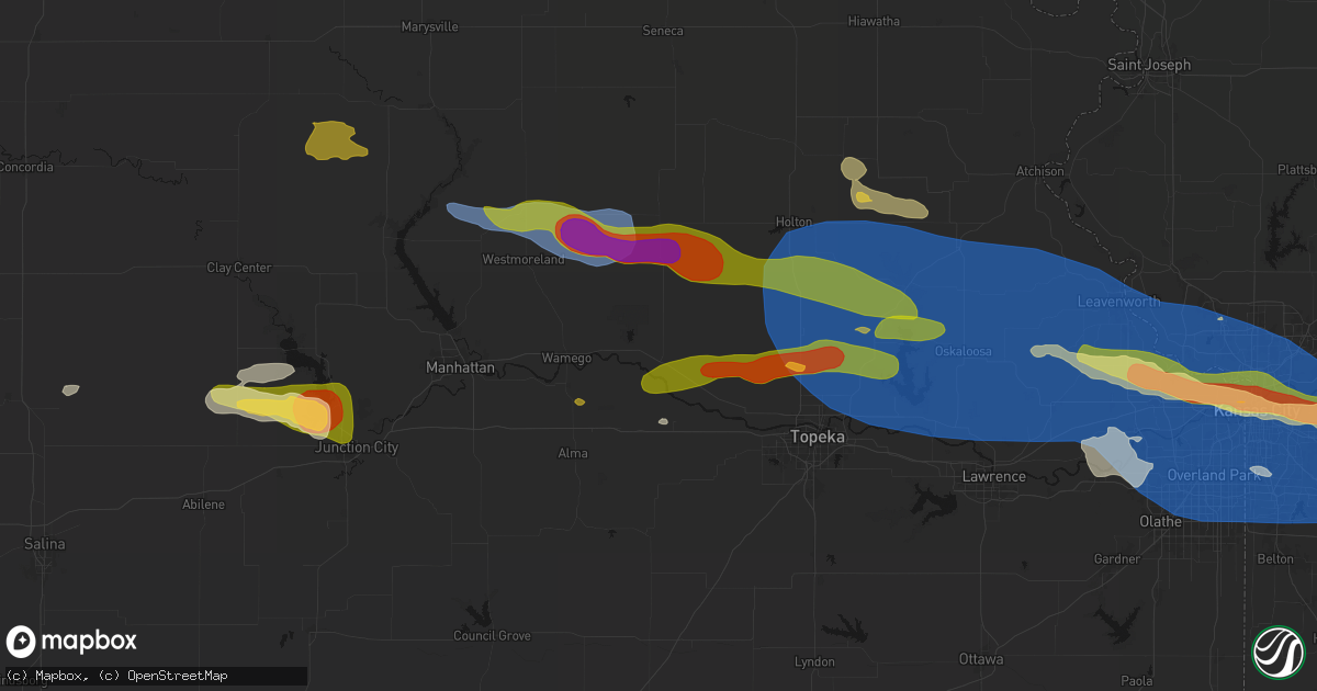 Hail map in Saint Marys, KS on August 18, 2026
