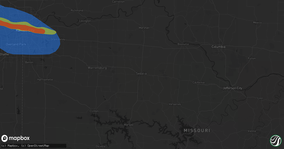 Hail map in Sedalia, MO on August 18, 2026