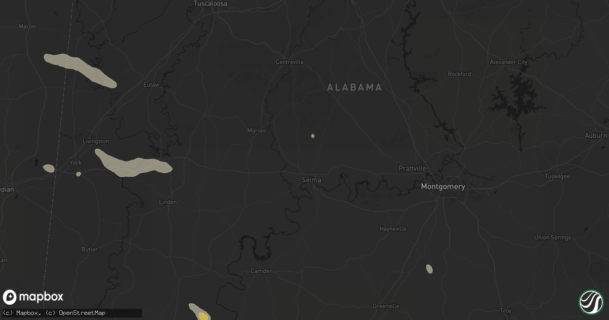 Hail map in Selma, AL on August 18, 2026