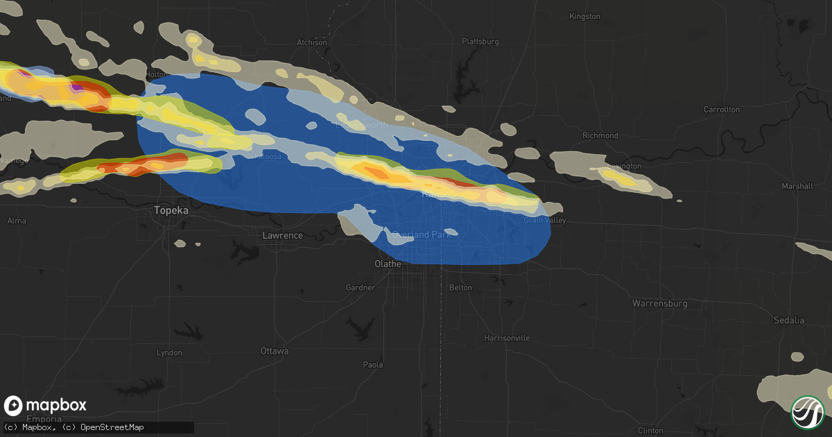 Hail map in Shawnee, KS on August 18, 2026