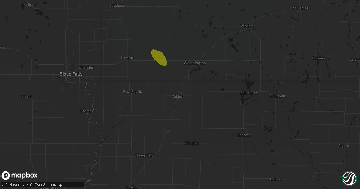 Hail map in Sibley, IA on August 18, 2026