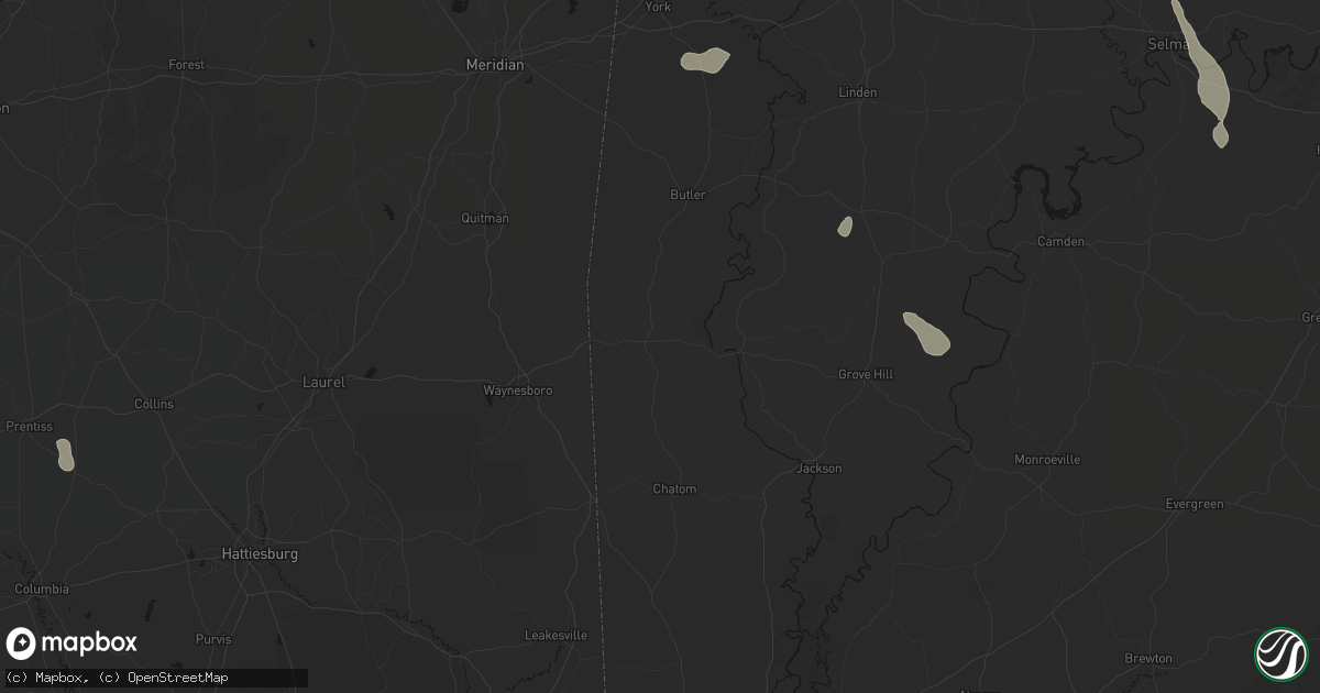 Hail map in Silas, AL on August 18, 2026