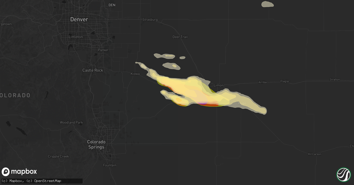 Hail map in Simla, CO on August 18, 2026