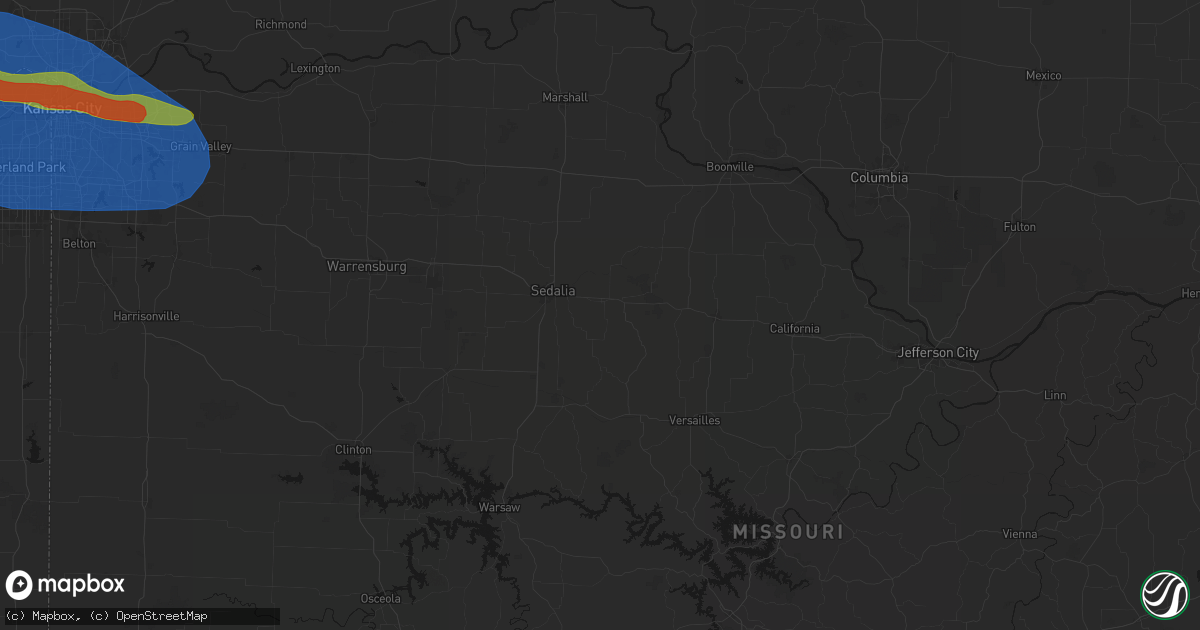 Hail map in Smithton, MO on August 18, 2026