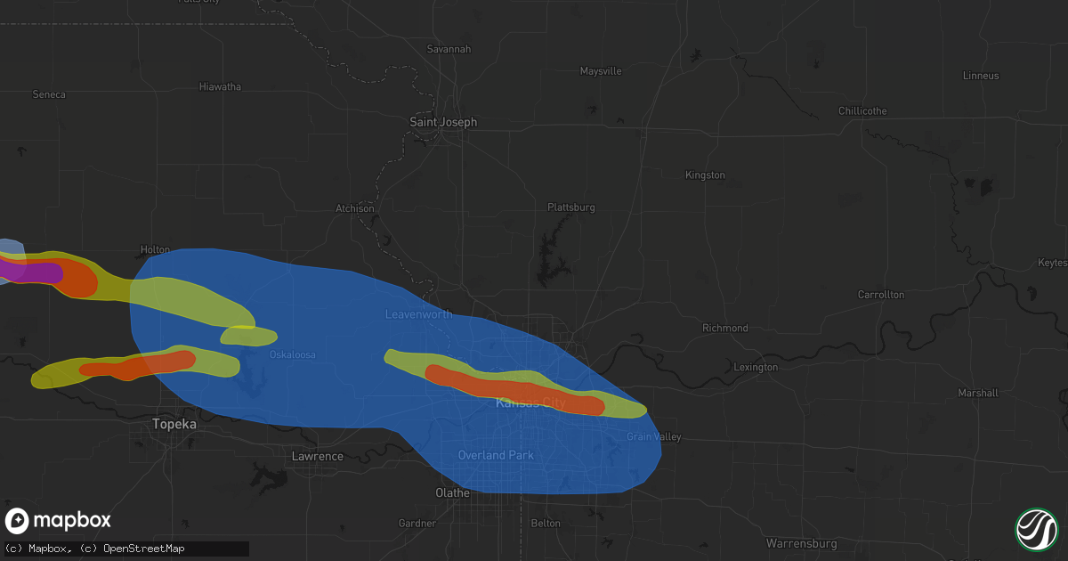 Hail map in Smithville, MO on August 18, 2026