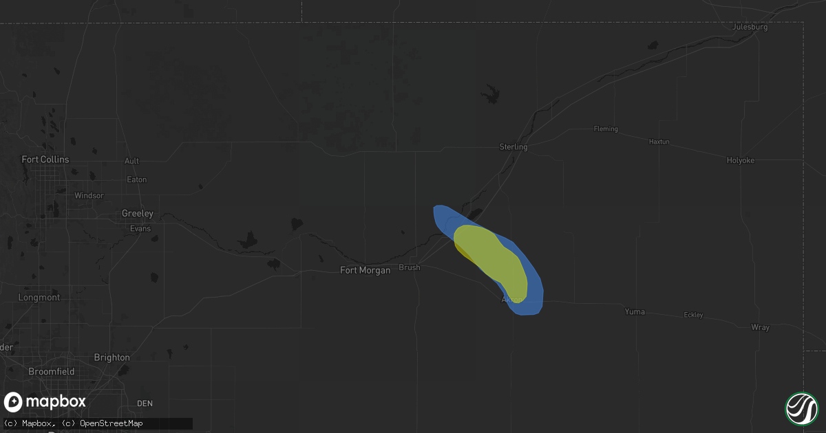Hail map in Snyder, CO on August 18, 2026