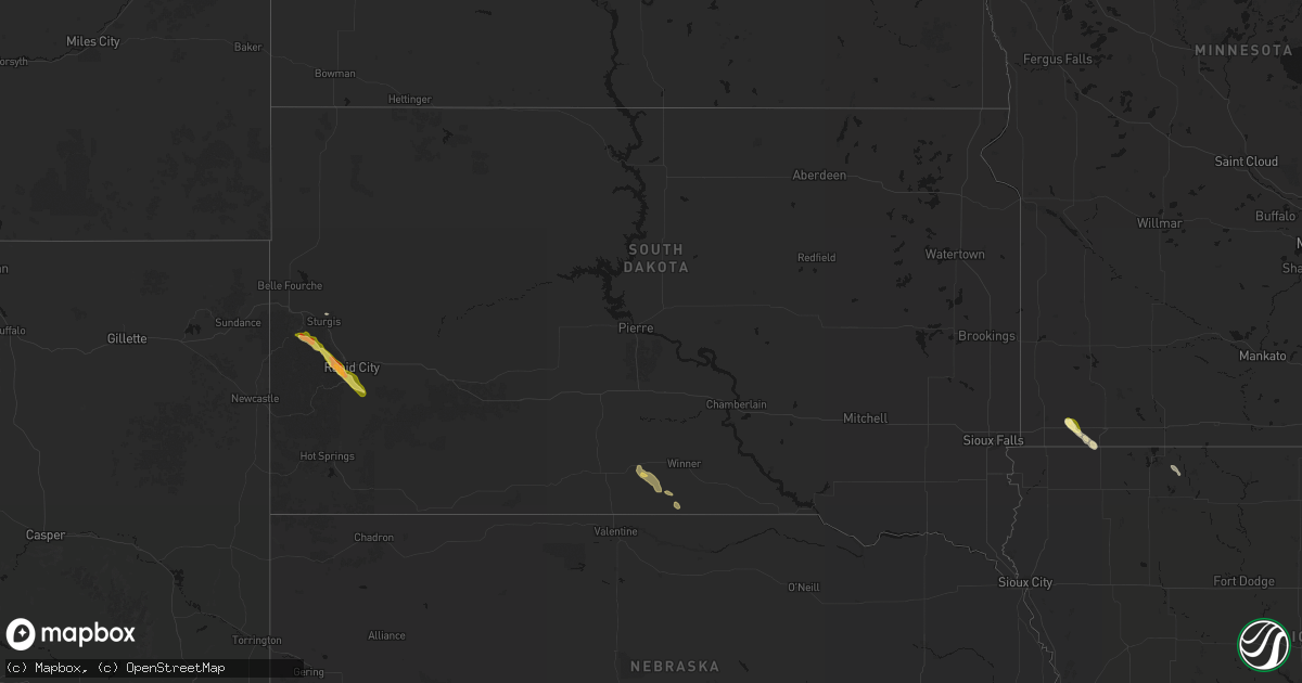 Hail map in South Dakota on August 18, 2026