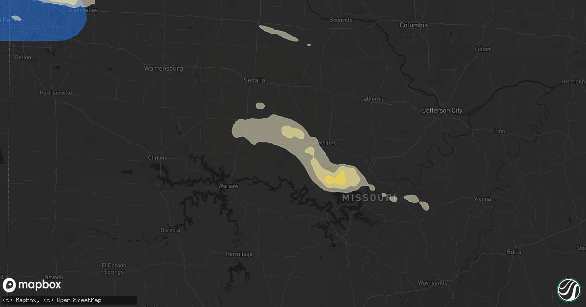 Hail map in Stover, MO on August 18, 2026